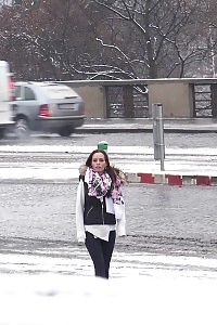 Take A Look At The Snow Melt As This Black-haired Hottie Pees