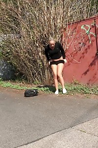 Magnificent Blonde Naomi Squats On The Road To Pee