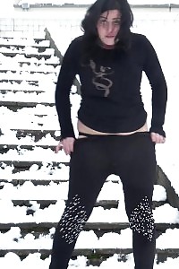 Black Haired European Relieves Herself In Public