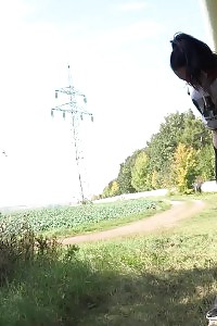 Fantastic Black Haired Beautiful Squatting To Pee Outside