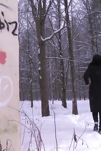Suburb Peeing In The Snow For Dark Haired Dasha