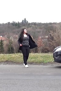 Strong Brunette Pisses In The Mid Of The City