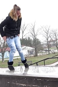 Good-looking Chick Naomi Bennet Pisses In A Puddle