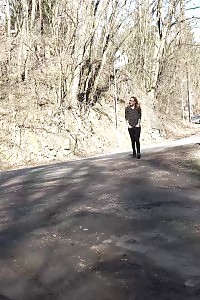 Redheaded In Glasses Squats To Pee Outdoor
